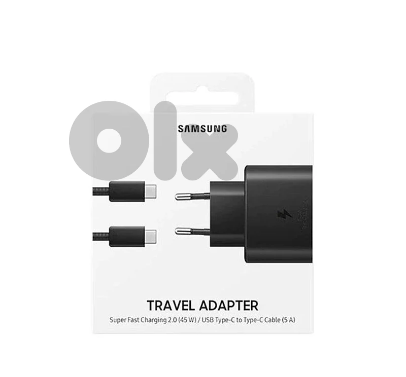 Samsung Original 45W PD Adapter, USB-C to USB-C Cable 5A 1M, black.