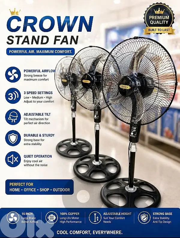 stand fan 18inch crown مروحة عامود تايواني FREE DELIVERY