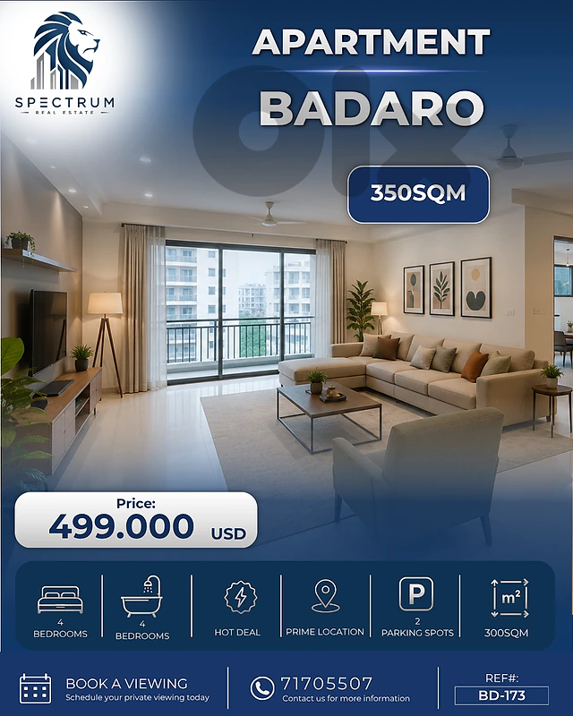 HOT DEAL ! APARTMENT IN BADARO PRIME | 300SQ | 4 BEDS | BD-173 I.T
