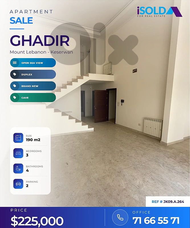 A 190 m2 duplex apartment having an open sea view for sale in Ghadir