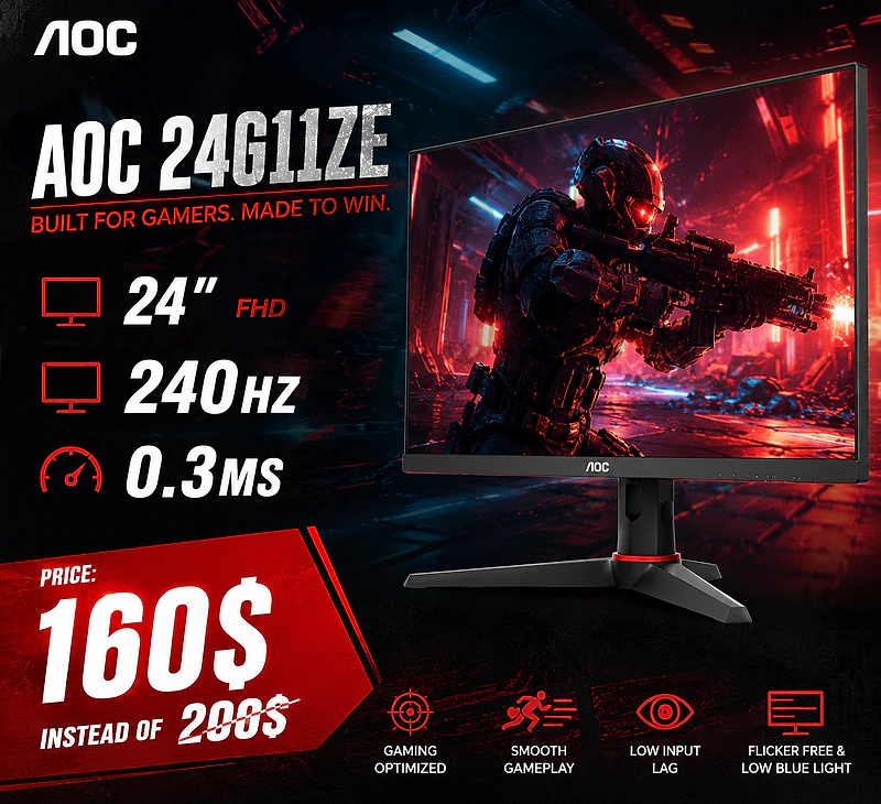 Aoc 24g11ze 24" 240hz 0.3Ms