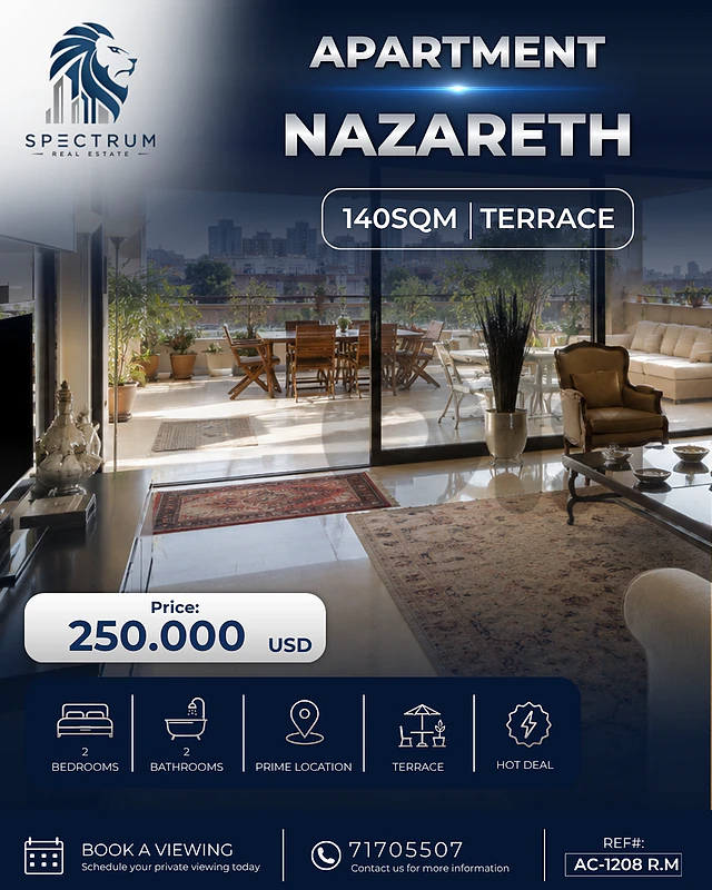 SPACIOUS APT IN ACHRAFIEH - NAZARETH | 140SQ | TERRACE | AC-1208
