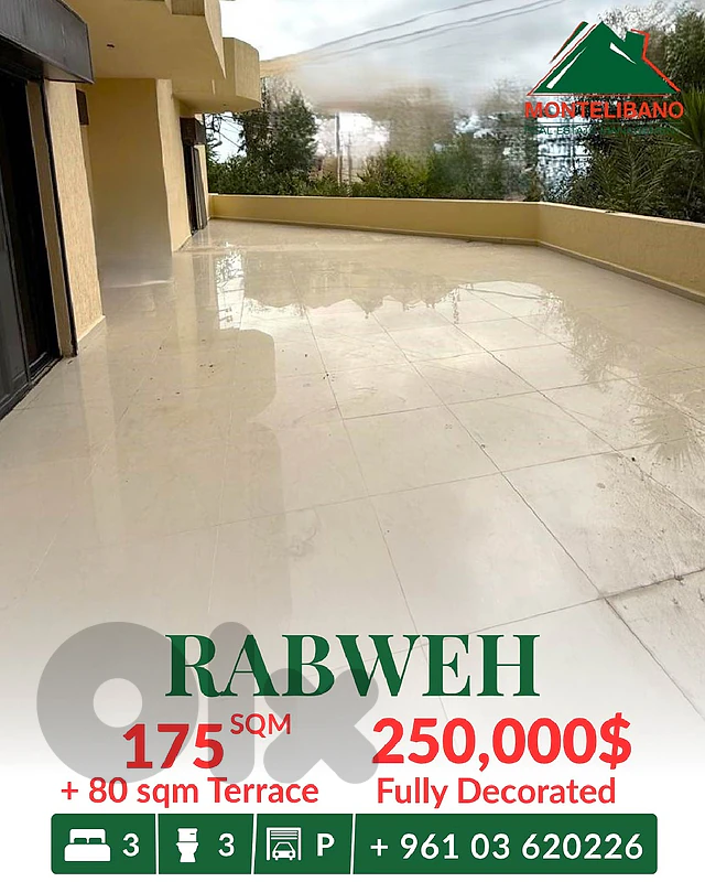 175 sqm Apartment For Sale in Rabweh with 80 sqm Terrace