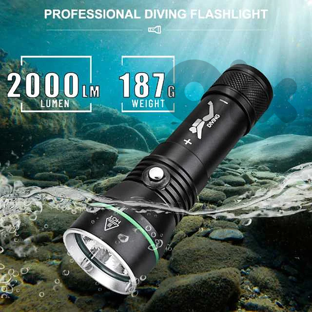 S3 Scuba Diving Flashlight, 2000 Lumen, 110m Diving Torch