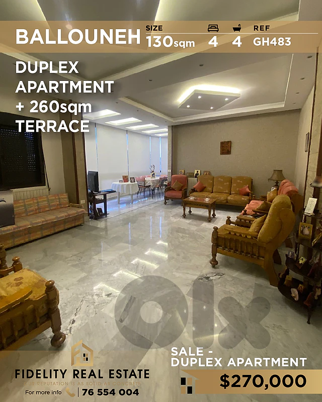 Apartment duplex sale Ballouneh GH483 شقة دوبلكس للبيع في بلونة