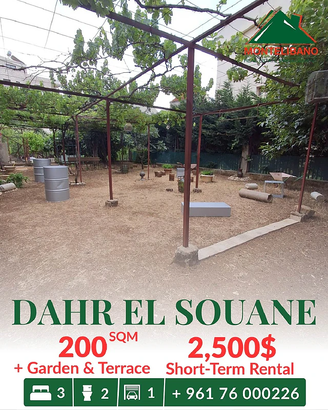 200 sqm Apartment For Rent in Dahr El Souane with Garden and Terrace