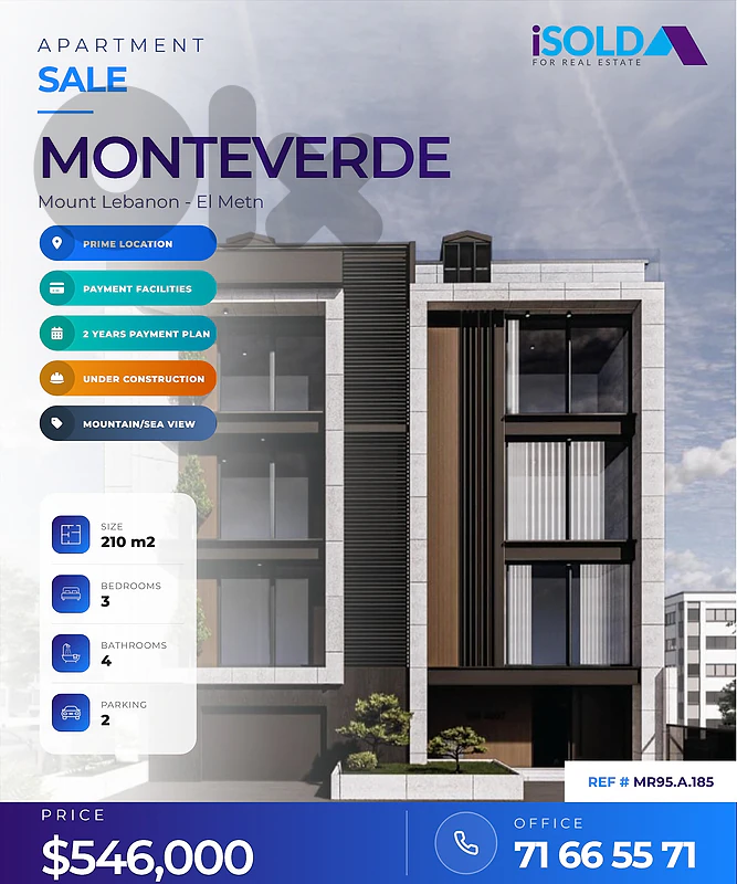 A 210 m2 aprt. + unblockable mountain/sea view for sale in Monteverde