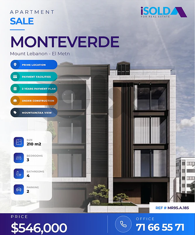 A 210 m2 aprt. + unblockable mountain/sea view for sale in Monteverde