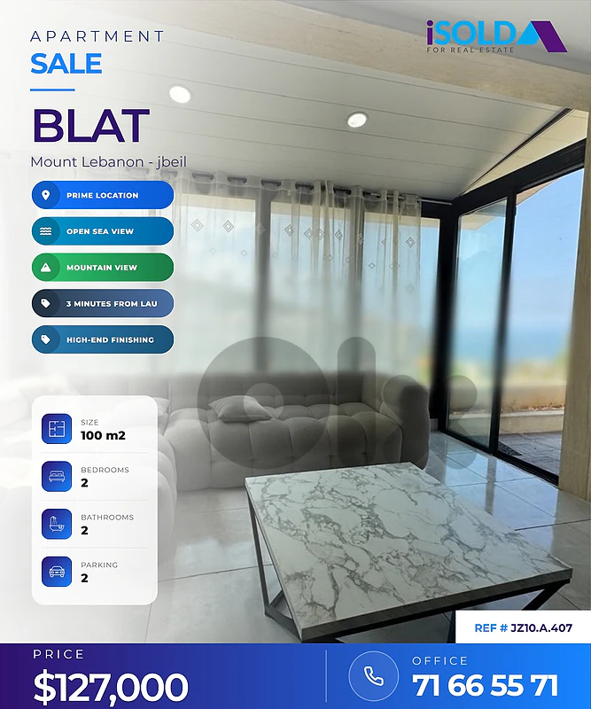 Modern Apartment having an open mountain/sea view 4 sale in Blat- Jbei