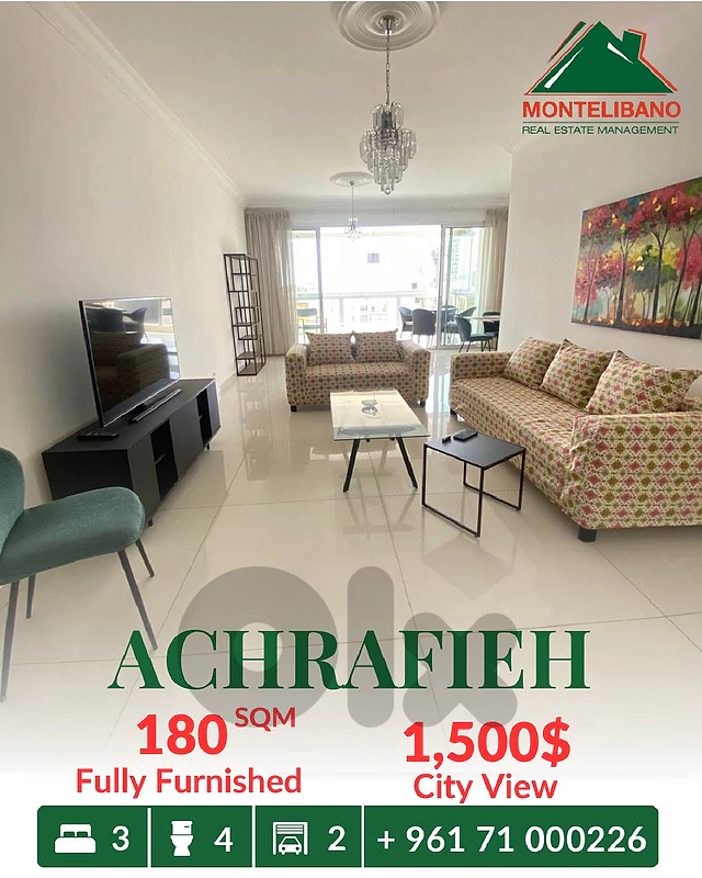 180 sqm Apartment For Rent in Achrafieh أشرفية with City View