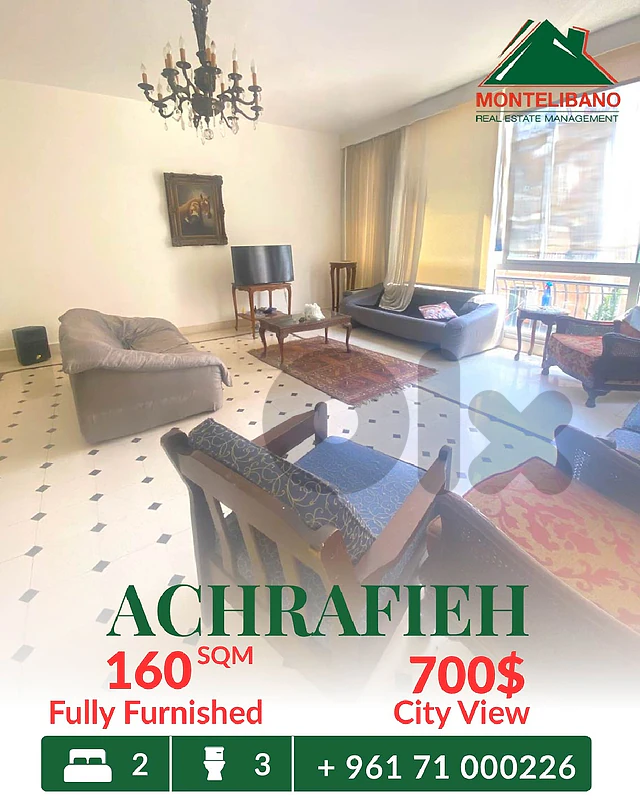 160 sqm Apartment For Rent in Achrafieh أشرفية with City View