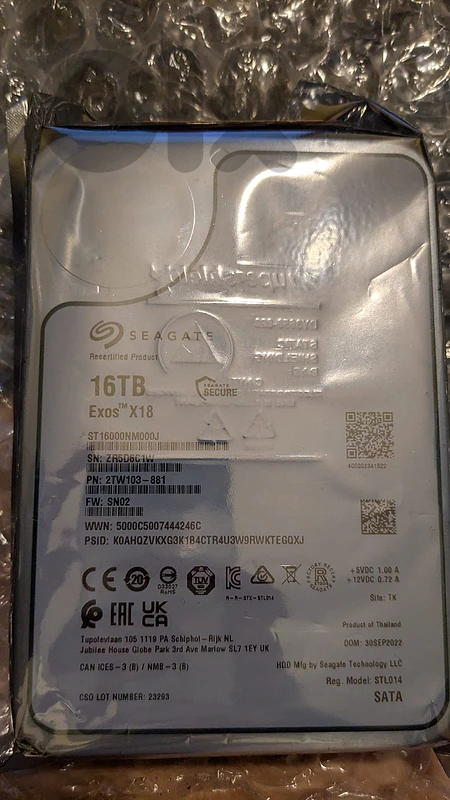 Seagate ST16000NM000J Exos 16 TB SATA 3.0 7200 RPM 3.5 inch Hard Disk
