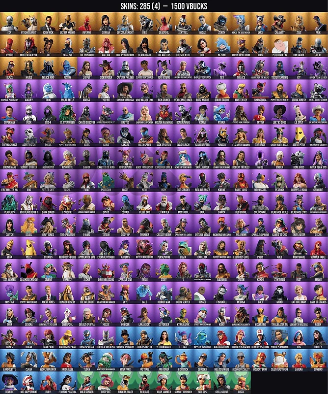 fortnite account 300 skins 1500 vbucks