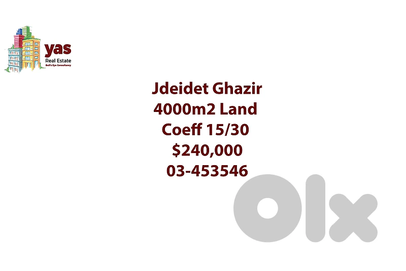 Jdeidet Ghazir 4000m2 | Land | Coeff 15/30 | Prime Location | ABA