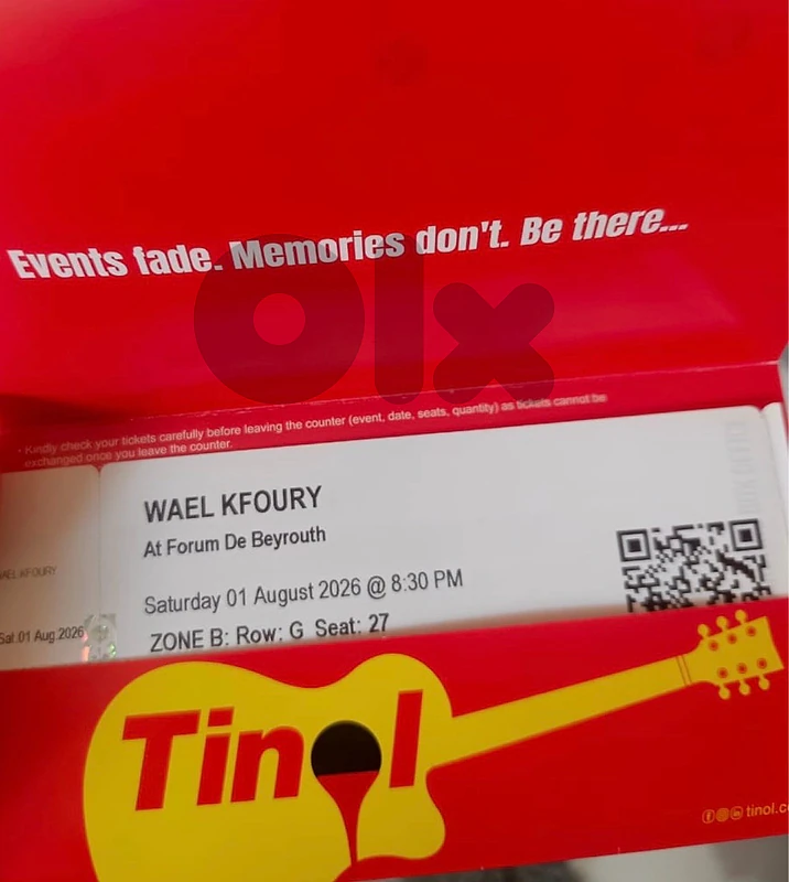 2 tickets Wael Kfoury 1 august-2026 Zone B Row G 100$ per 1 ticket
