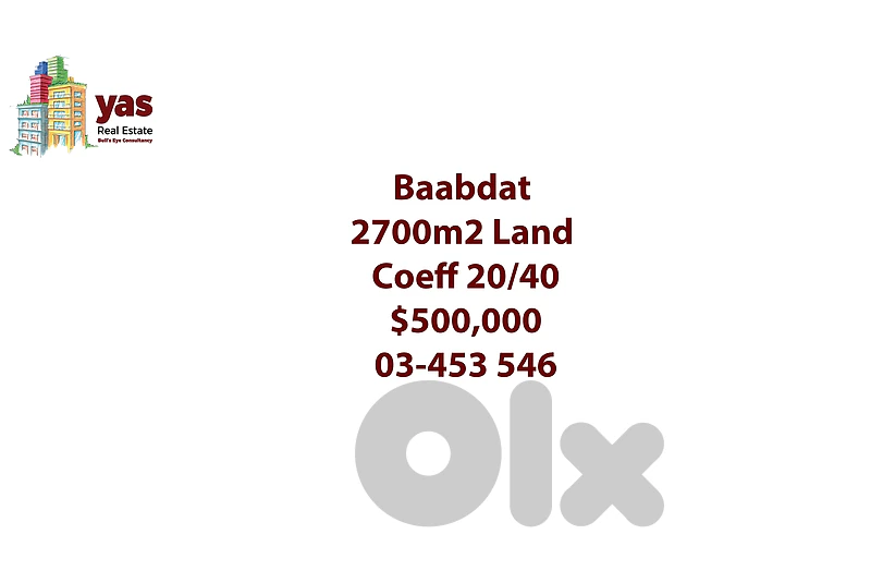 Baabdat 2700m2 | Residential Land | Coeff 20/40 | TCH