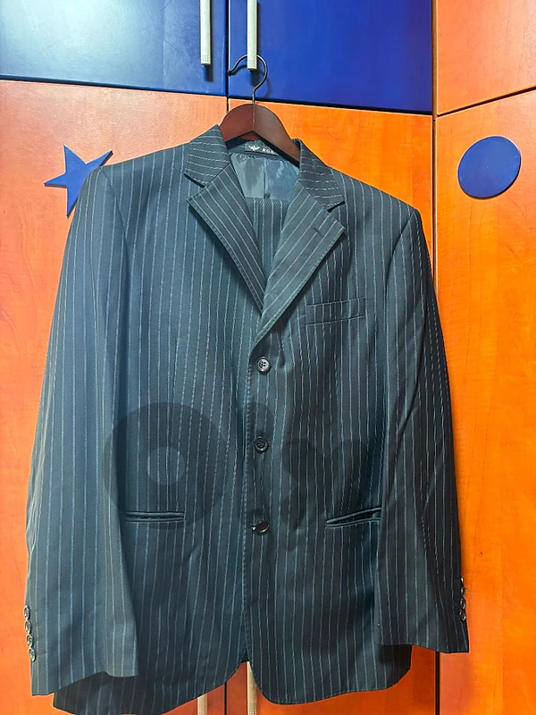 Men's black pinstripe suit