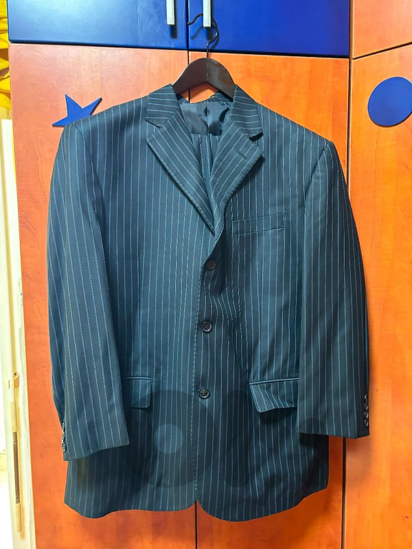 Men's black pinstripe suit