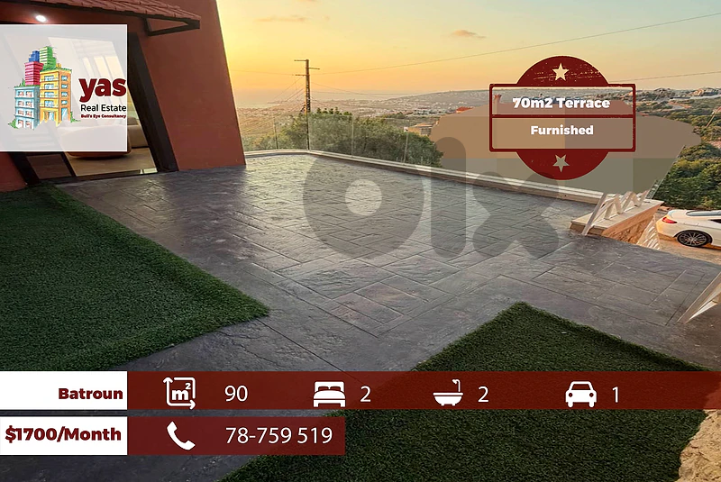 Batroun 90m2 | 70m2 Terrace | Furnished | Rent | Astonishing View | MC