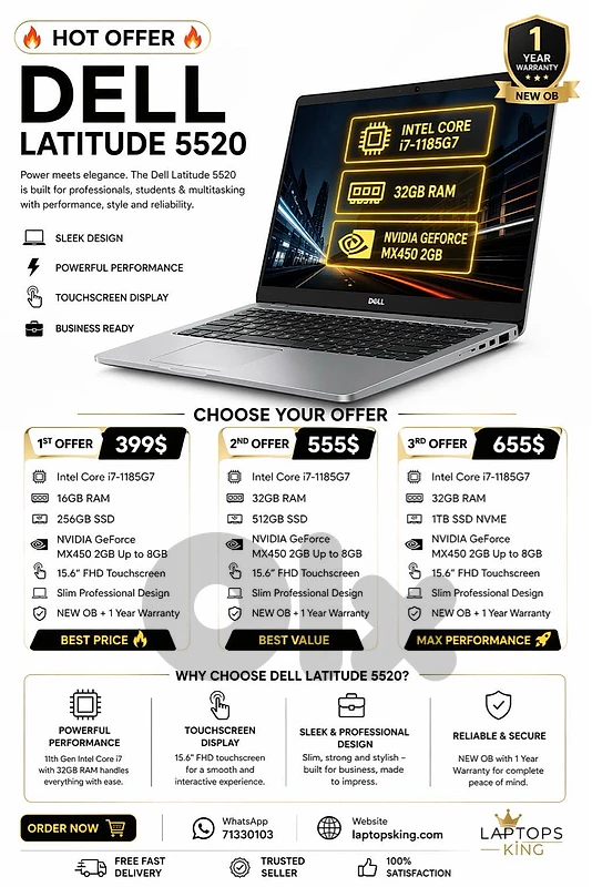 Dell Latitude 5520 Intel Core i7-1185G7 15.6" FHD Touchscreen VGAMX450