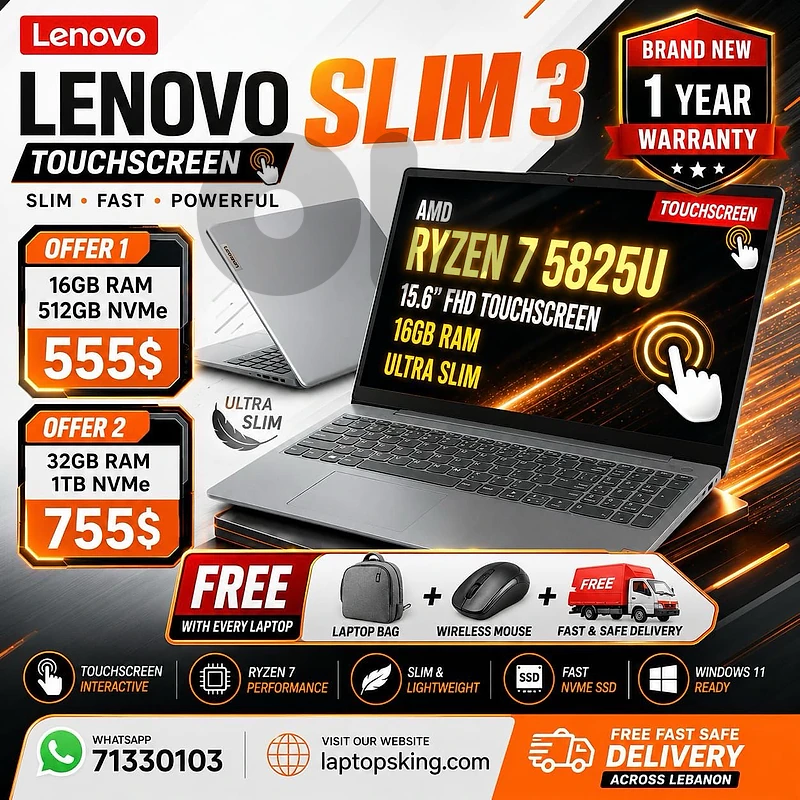 Lenovo IdeaPad Slim 3 15ABR8 Touchscreen Laptop Ryzen 7 15.6-inch
