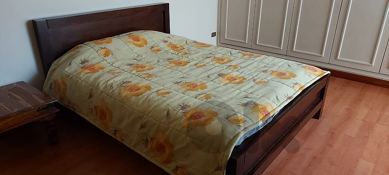 Bed + Dresser (dark wood)