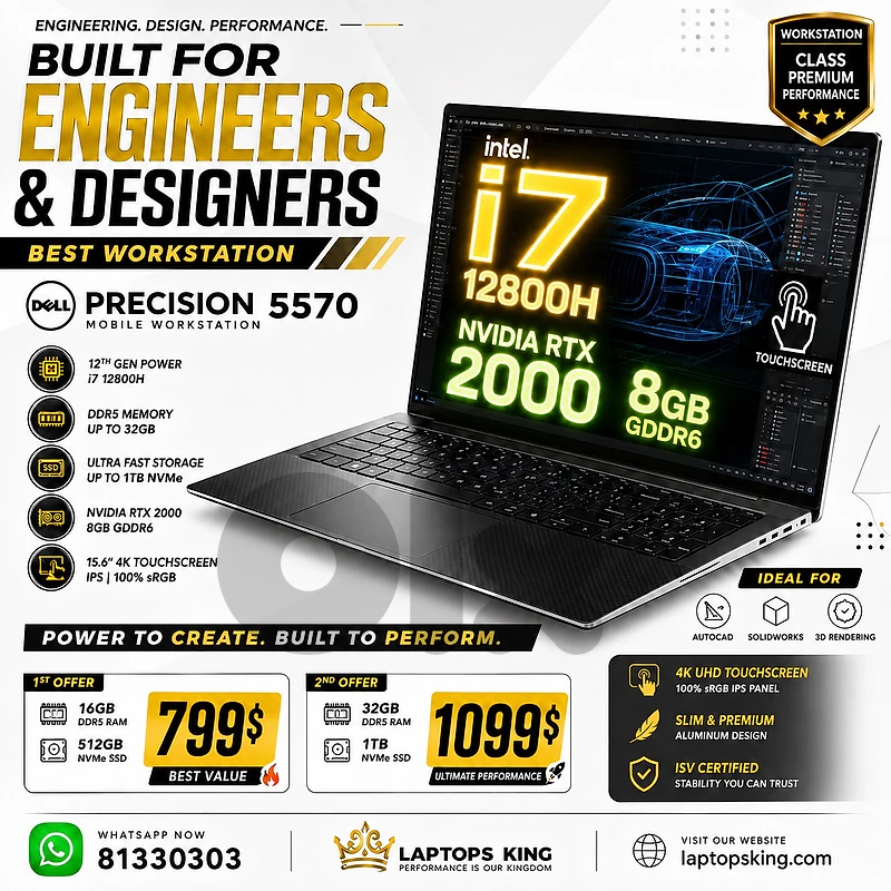 Dell Precision 5570 Core i7 RTX 2000 4K Touch Workstation Laptop 15.6" Dell Precision 5570 Core i7 RTX 2000 4K Touch Workstation Laptop 15.6"