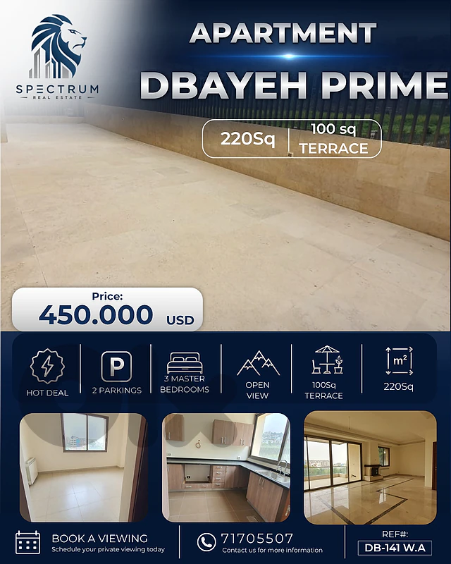 APARTMENT FOR SALE IN DBAYEH PRIME (220SQ) WITH VIEW , (DB-141)