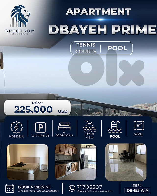 DBAYEH ROYAL WITH POOL AND PANORAMIC VIEW 3 BEDS 220SQ  , (DB-153)
