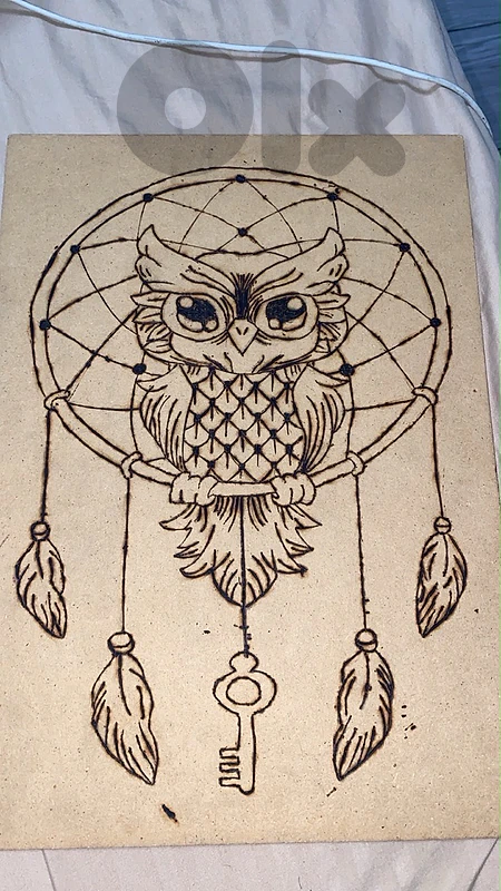 Hand-burned Owl Dreamcatcher Wood Burned Art 30*42