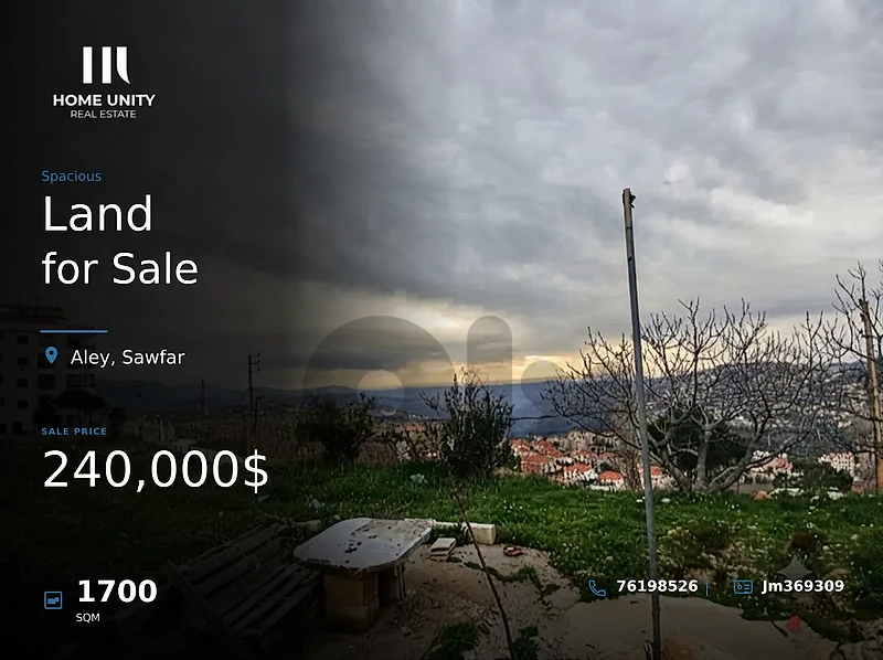 Residential land for Sale, located in Sawfar , Aley - 30/60