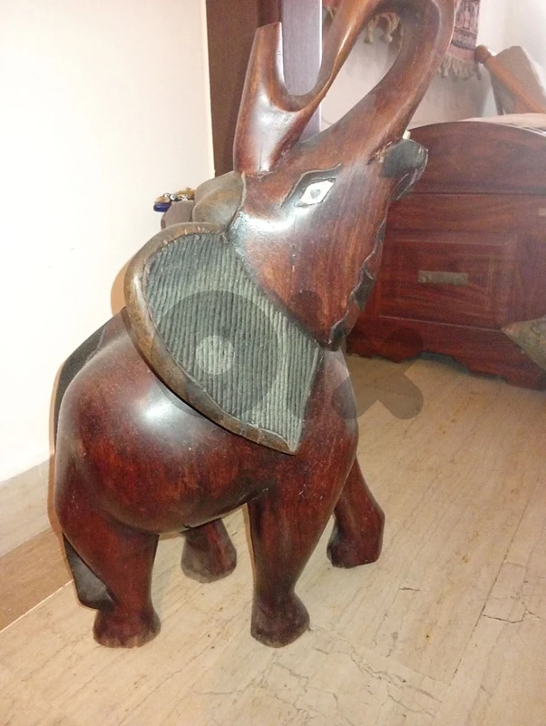 For Sale: Stunning Antique Hand-Carved Solid Wood Elephant