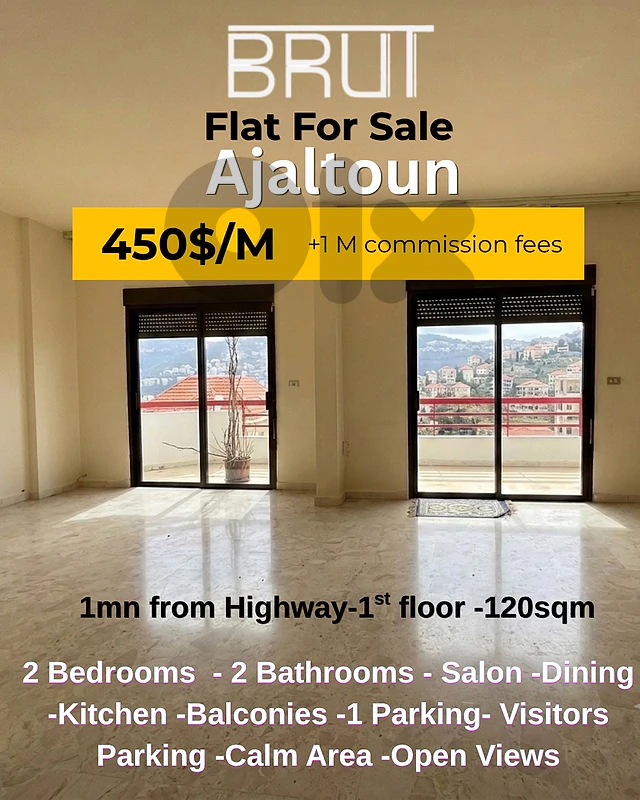 120 sqm Apartment for Rent in Ajaltoun with open views -450$/M