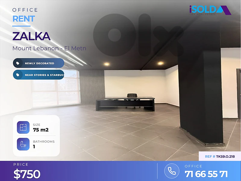 Newly decorated Office for rent in Zalka / amaret Chalhoub