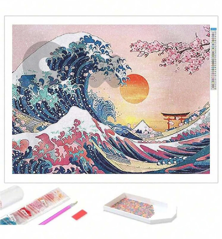 The Great Wave & Cherry Blossom DIY Diamond Painting Kit