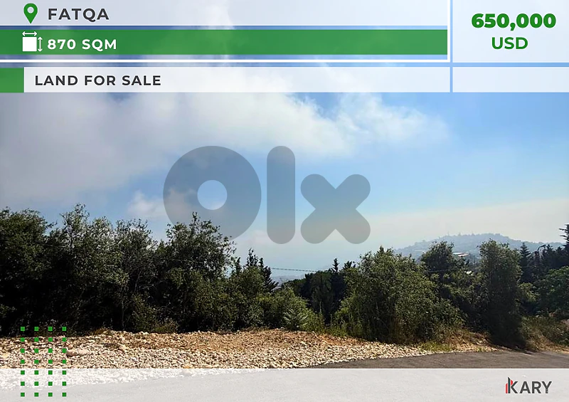 870m2 Land for Sale in Fatqa - ٨٧٠ متر مربع أرض للبيع في فتقا