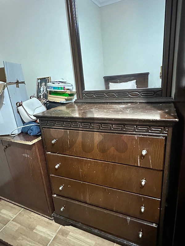 Used Dark Wood Bedroom Set (2 Single Beds Wardrobe, Dresser nightstand