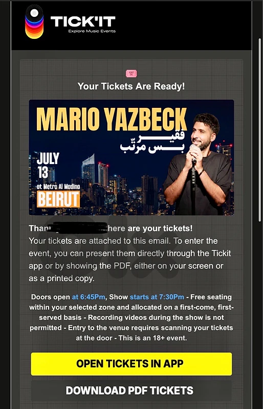 2 tickets Comedy Show- Mario Yazbeck