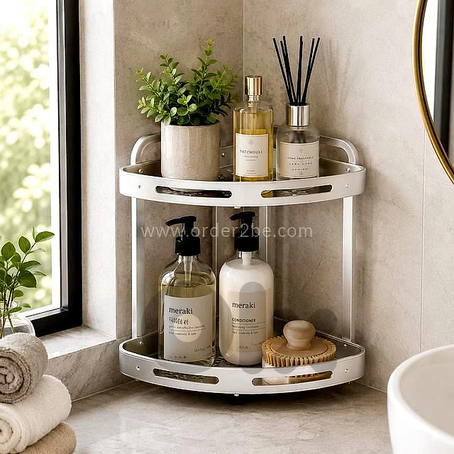 Aluminum 2-Tier Corner Caddy — Brushed Silver