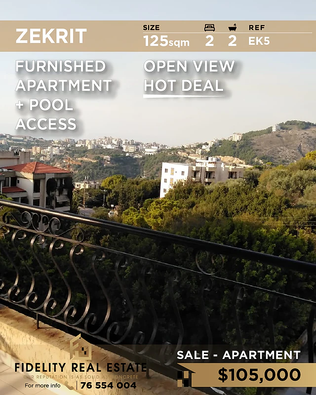 Apartment for sale in Zekrit EK5 شقة مفروشة للبيع في زكريت
