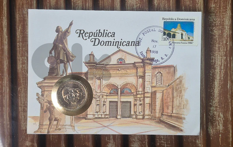 1986 Dominican Republic Commemorative Coin & Stamp Letter Cover
