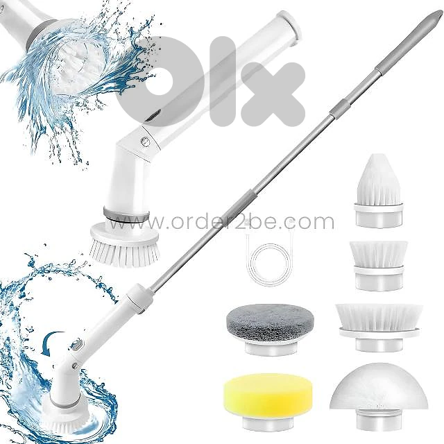 6-in-1 Electric Spin Scrubber for Bath & Floors – 46" Reach, 6 Heads