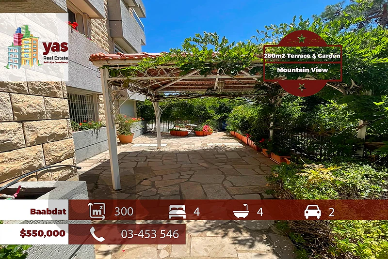 Baabdat 300m2 | 280m2 Terrace/Garden | Private Entrance | View | TCH