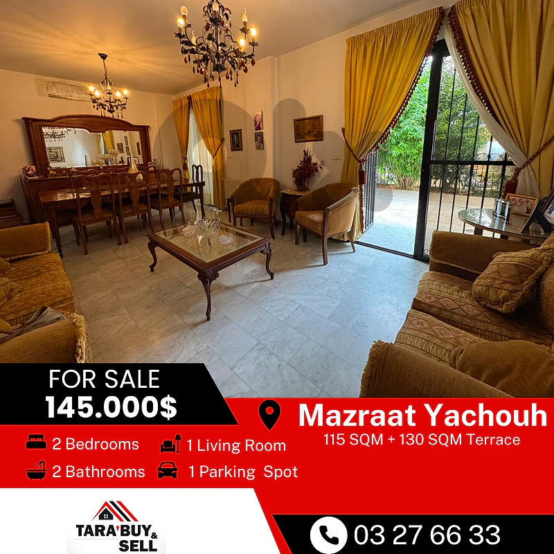Ap 115m+135m terrace in Mazraat Yachouhشقة 115م+135م في مزرعة يشوع