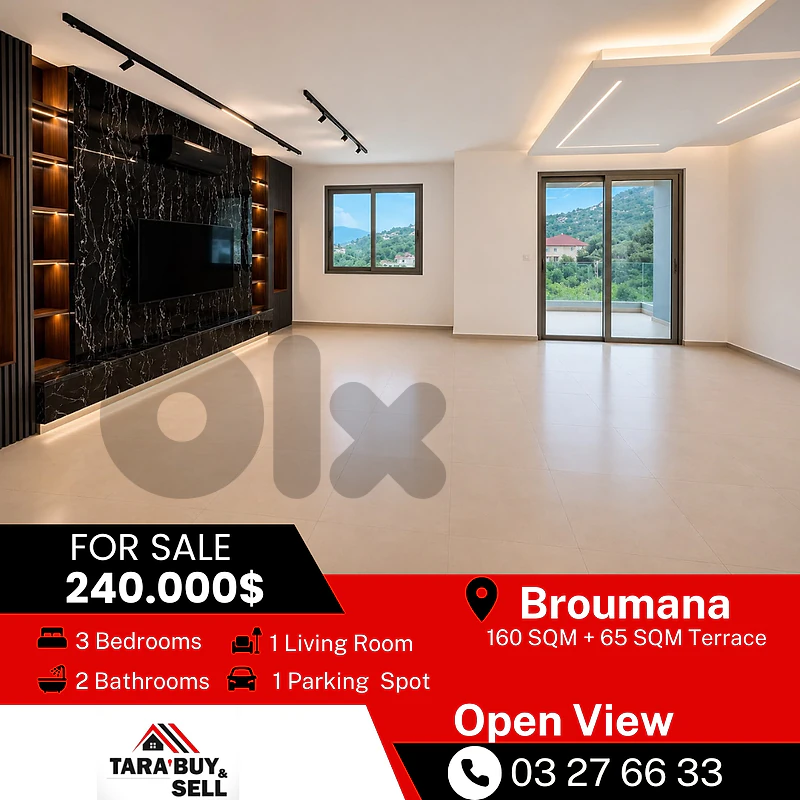 Luxurious apartment 160m+65m Terrace for sale in Broumana