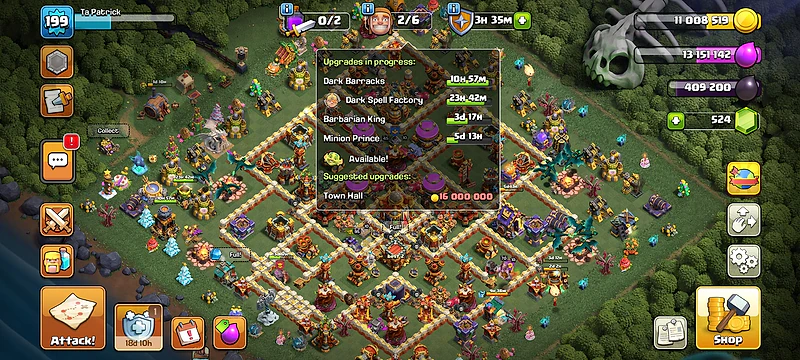 clash of clans account th 16 max