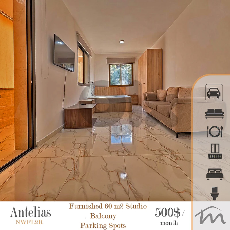 Antelias | Furnished & Equipped 60m² Studio | Balcony | Prime Location