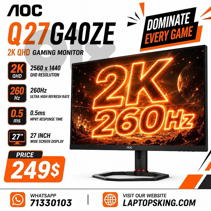 AOC Q27G40ZE QHD 2K 260Hz Gaming Monitor 27" AOC Q27G40ZE QHD 2K 260Hz Gaming Monitor 27"