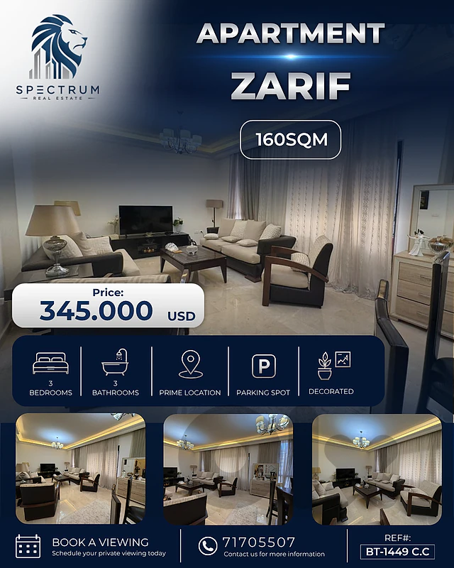 HOT DEAL ! APT IN ZARIF PRIME | 160SQ | 3 BEDROOMS | BT-1449 C.C