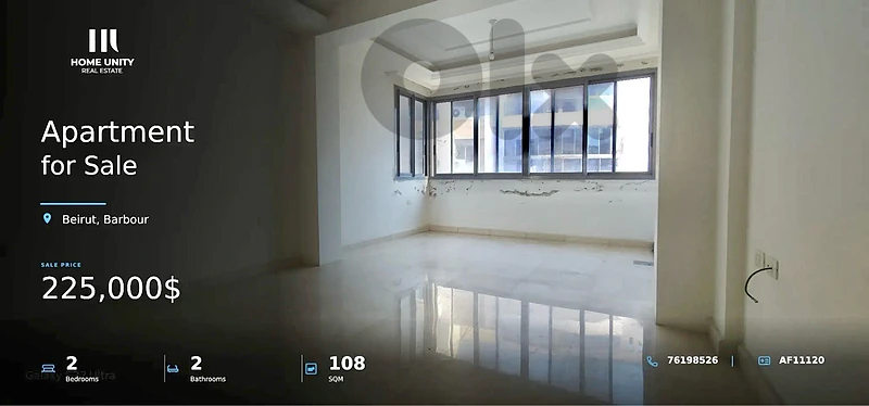 2-bedrooms Apartment for Sale , located in Barbour , Beirut